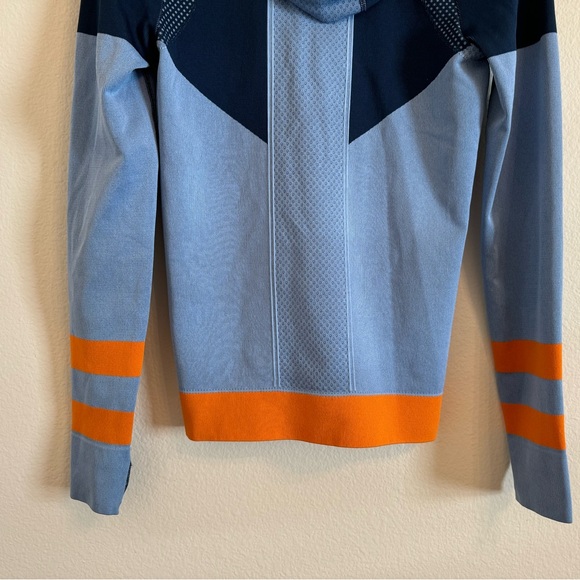 Tory Burch Sport Hoodie Seamless Navy Hooded Zip Pullover Top - Picture 12 of 16